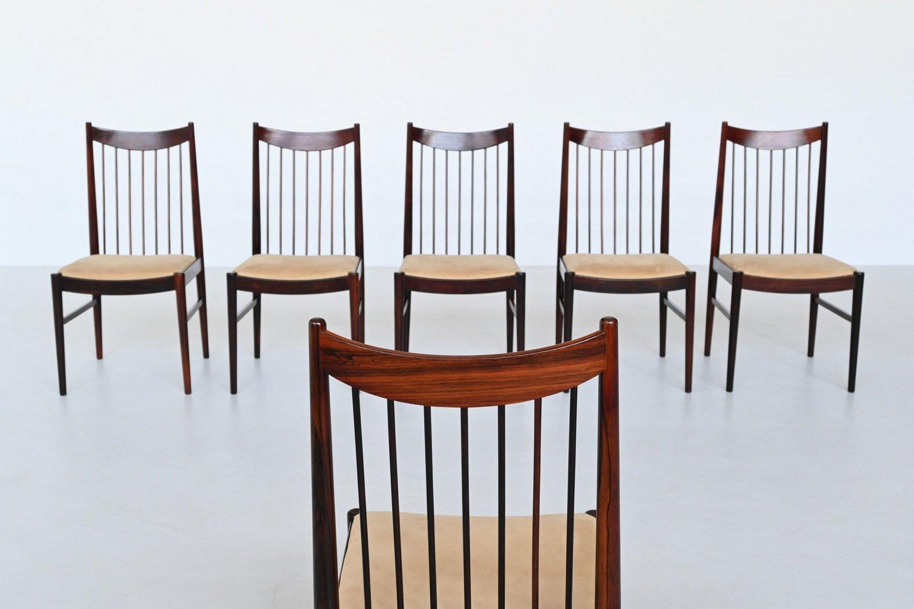 Fabric Helge Sibast set of six dining chairs in rosewood Denmark 1960 For Sale