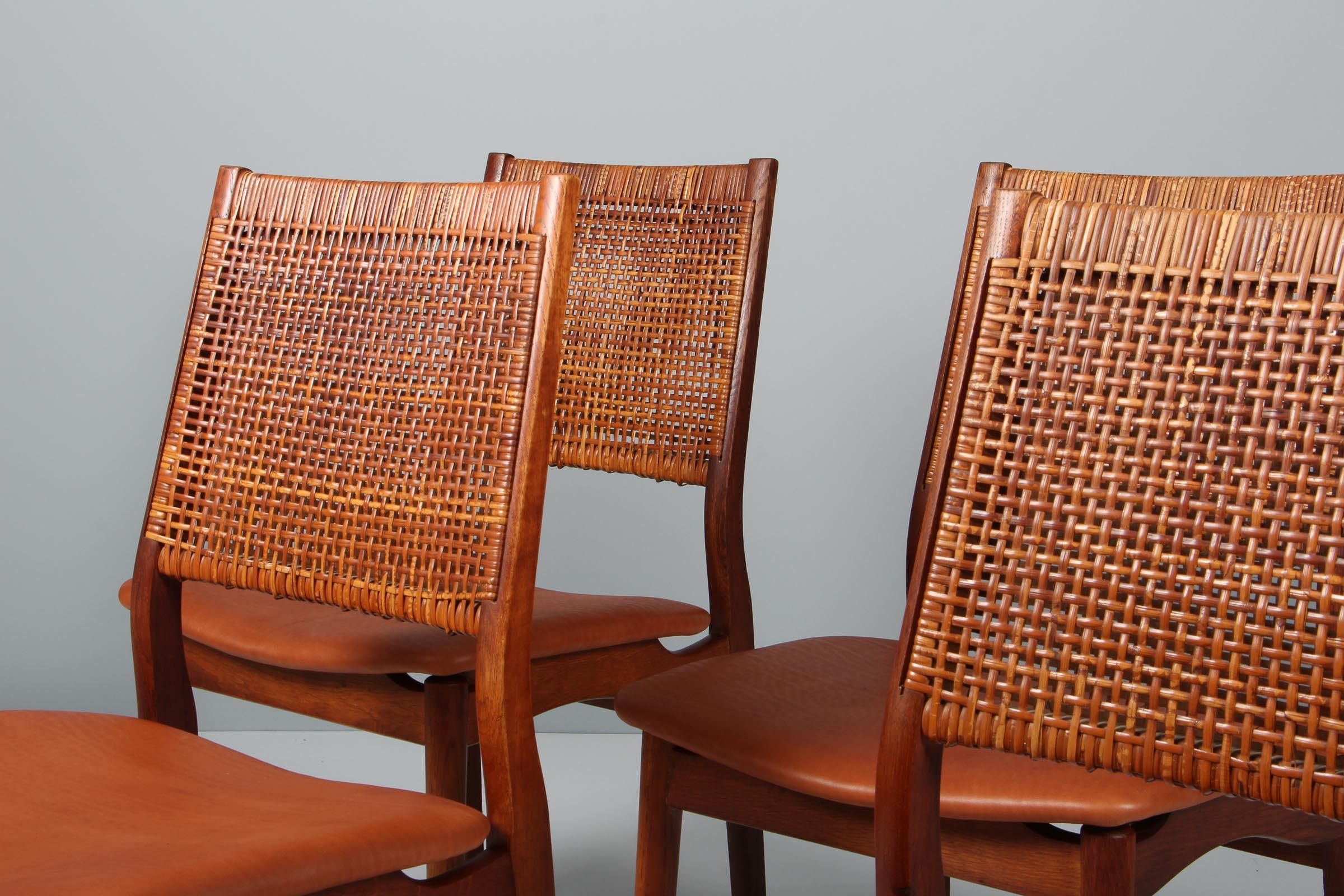 Scandinavian Modern Helge Sibast Six Chairs Oak and Cane, 1960s