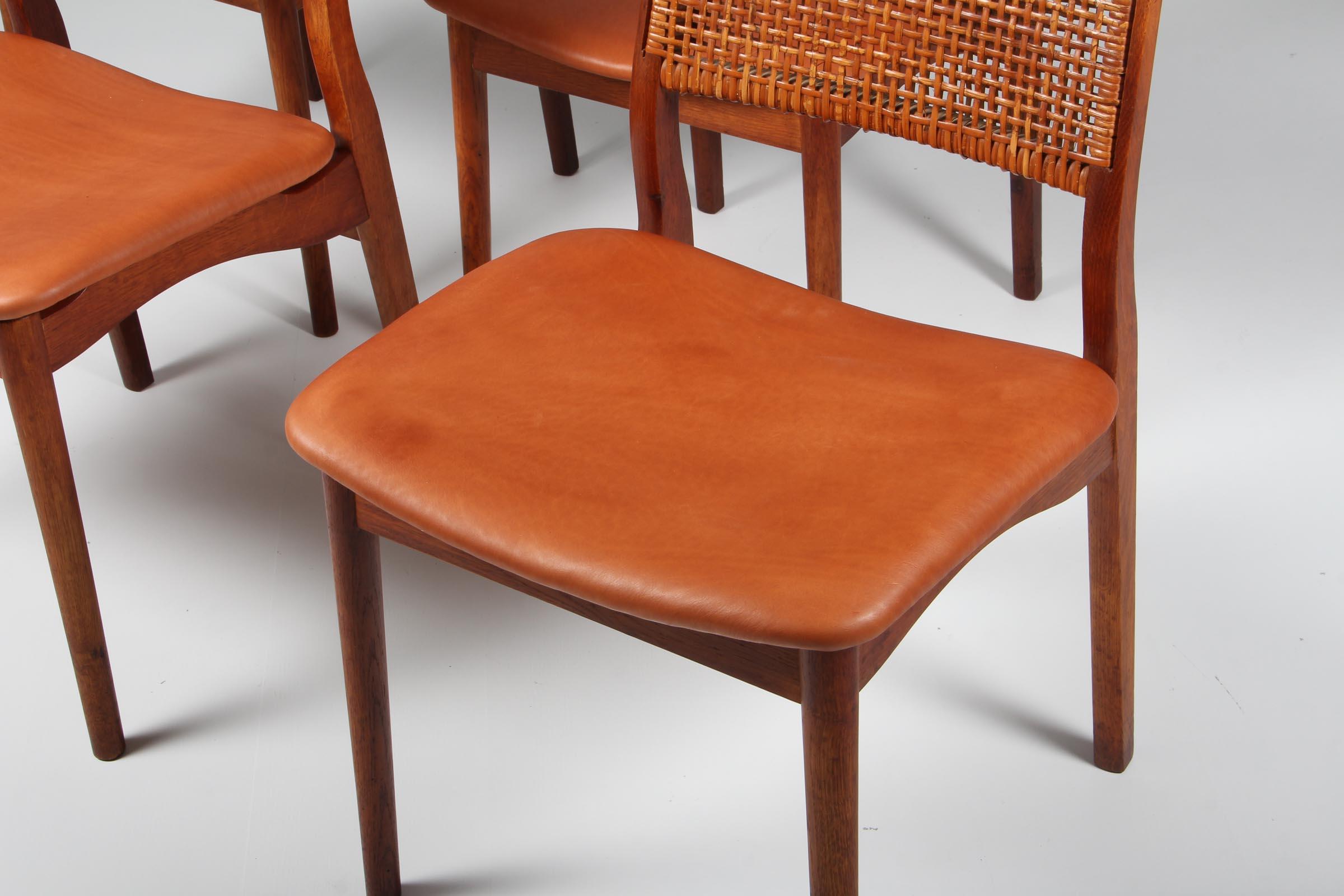 Danish Helge Sibast Six Chairs Oak and Cane, 1960s