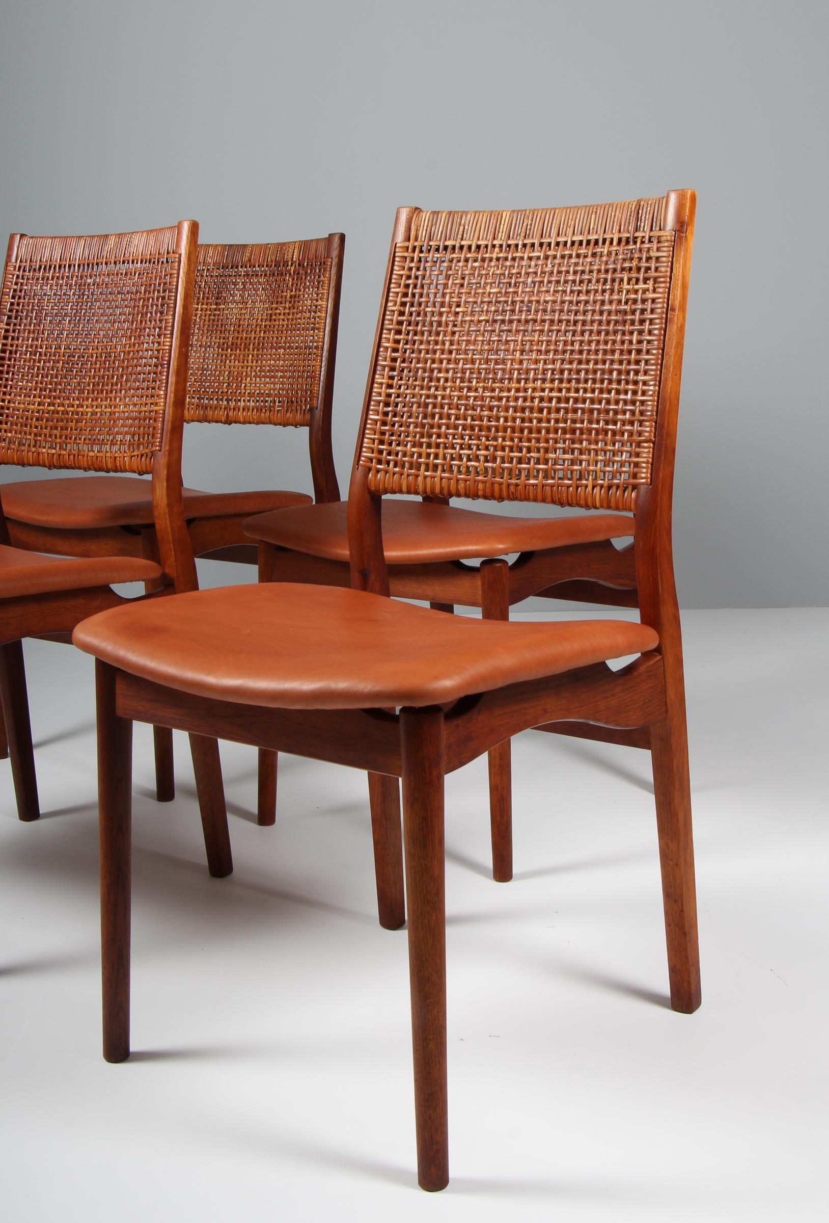 Helge Sibast Six Chairs Oak and Cane, 1960s In Good Condition In Esbjerg, DK