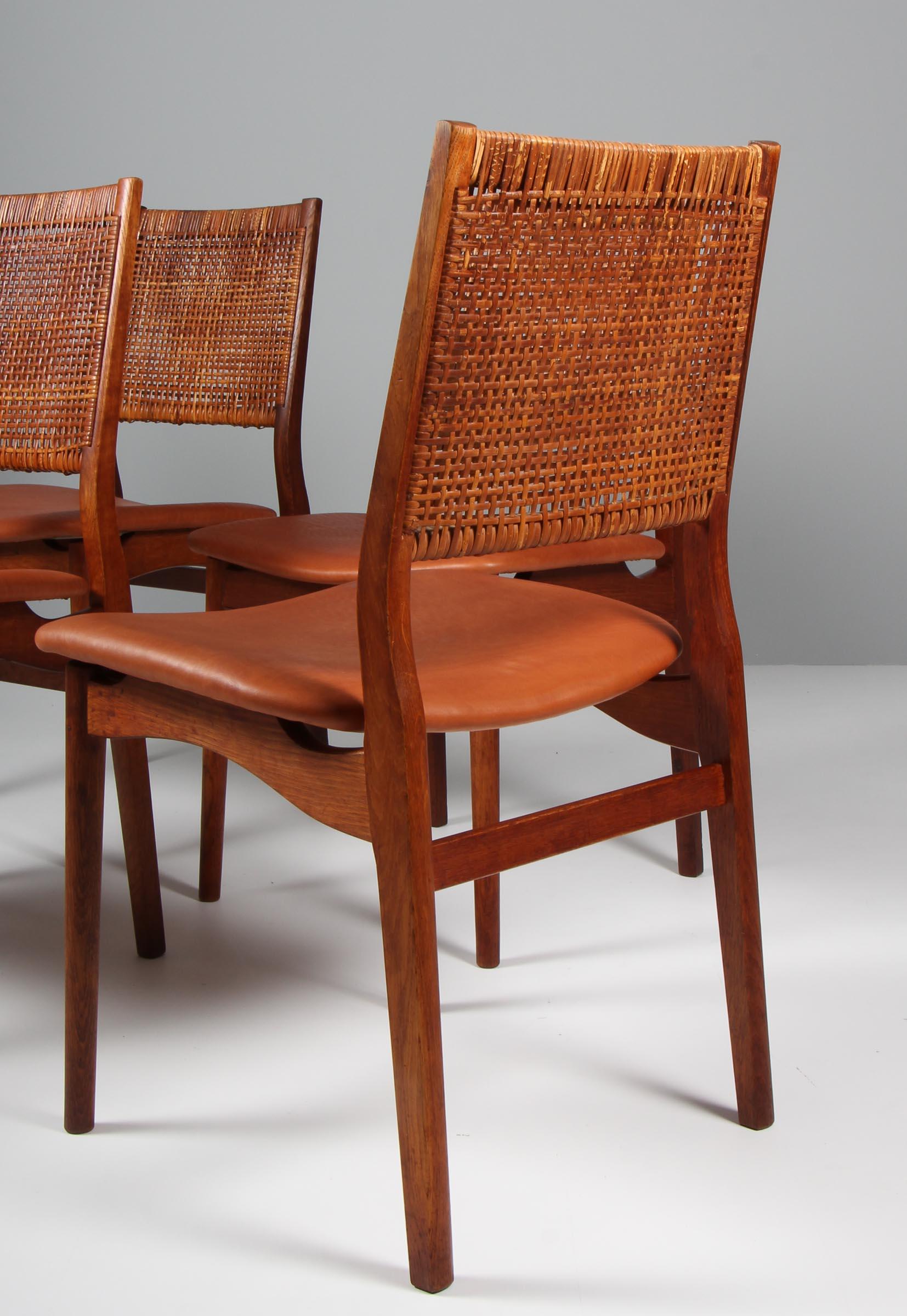 Mid-20th Century Helge Sibast Six Chairs Oak and Cane, 1960s