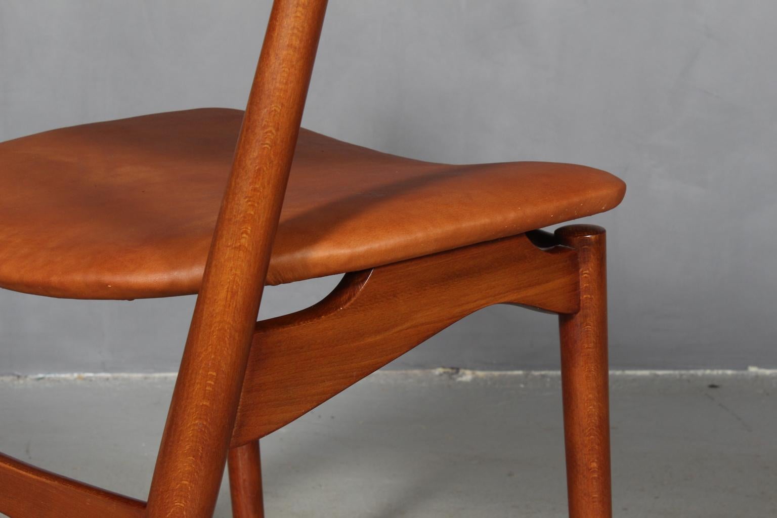 Leather Helge Sibast Six Chairs of Teak and Beech, 1960s