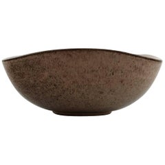 Retro Helge Østerberg Ceramic Bowl in Speckled Glaze, Interior in Dark Blue