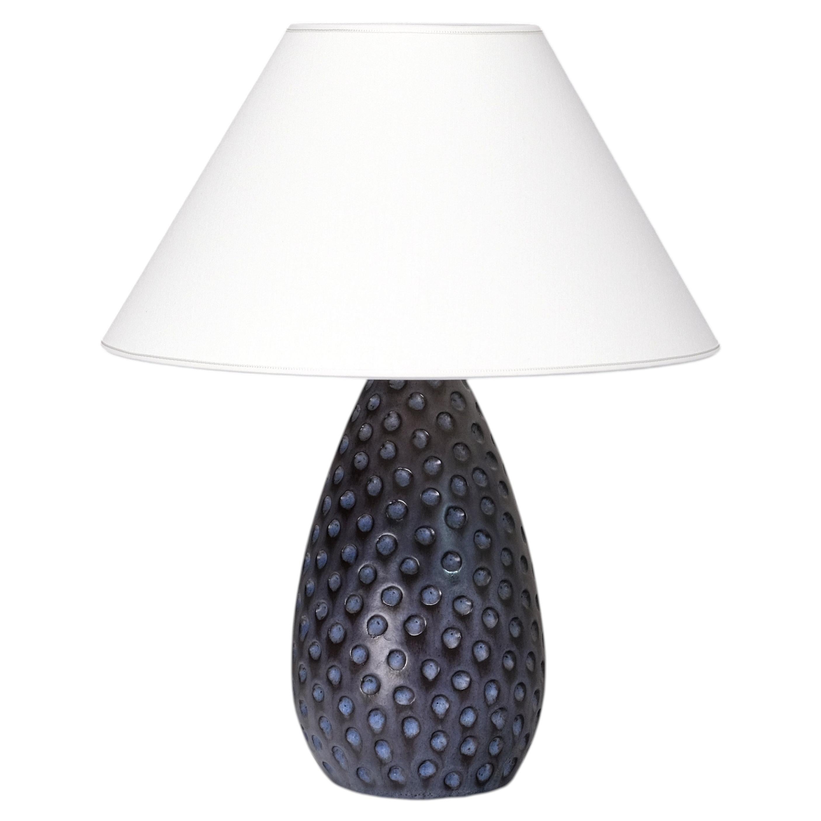 Helge Østerberg Drop Shaped Dimpled Ceramic Table Lamp, Denmark, 1950s For Sale