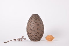 Helge Østerberg Own Studio Tall Vase with Curved Lines, Danish Ceramic ca 1950s