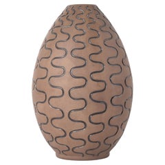 Helge Østerberg Own Studio Tall Vase with Curved Lines, Danish Ceramic ca 1950s