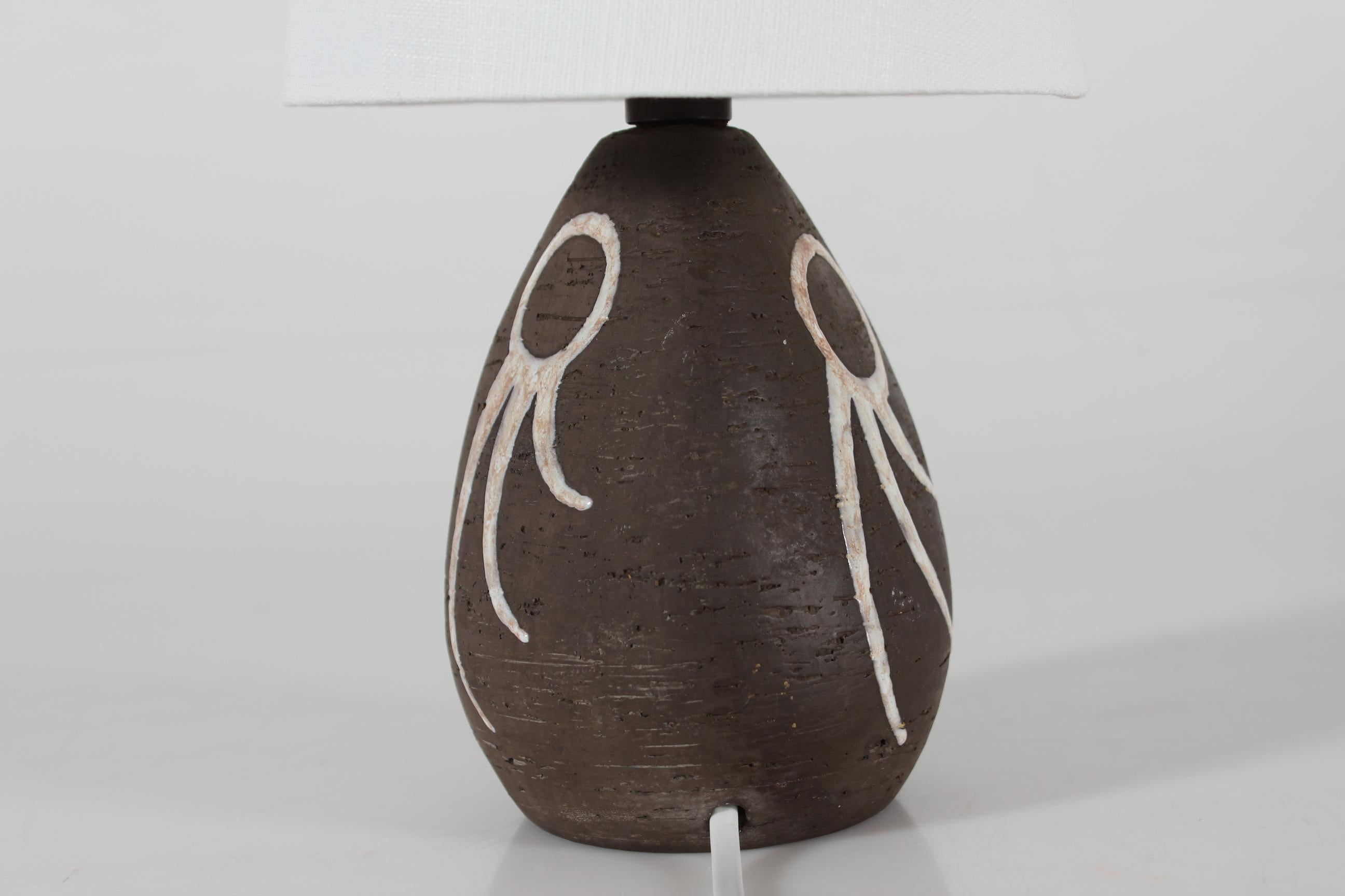 Helge Østerberg Small Ceramic Table Lamp with New Shade Danish Modern 1960s For Sale 1