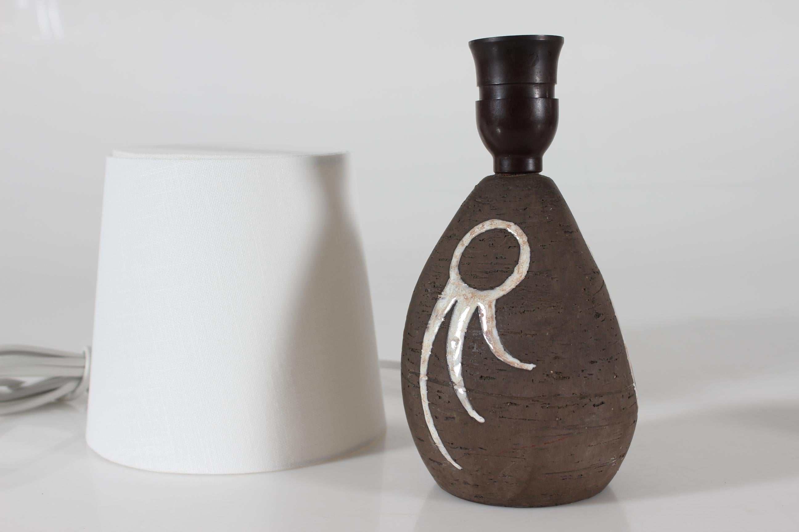 Helge Østerberg Small Ceramic Table Lamp with New Shade Danish Modern 1960s For Sale 3