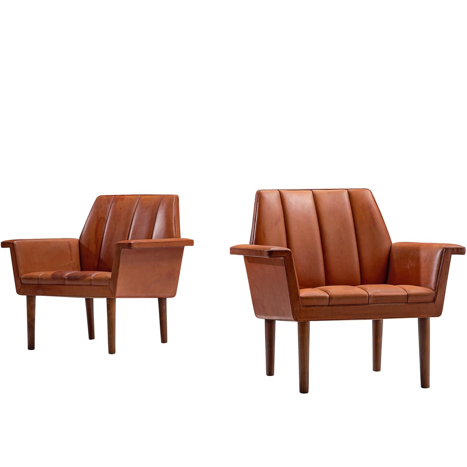Helge Vestergaard-Jensen Pair of Red Leather Lounge Chairs