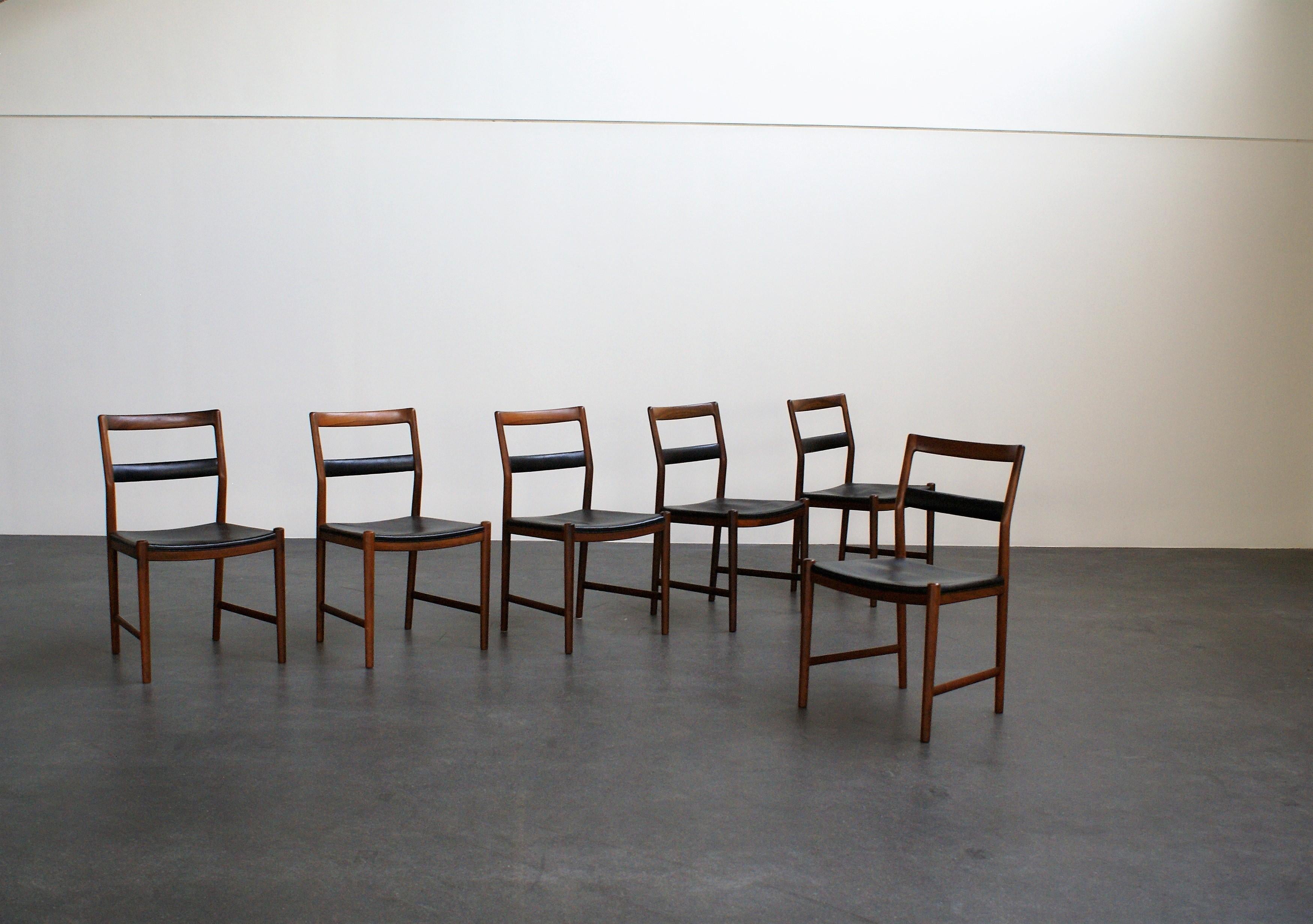 Scandinavian Modern Helge Vestergaard-Jensen Set of Six Dining Chairs in Brazilian Rosewood, 1959 For Sale