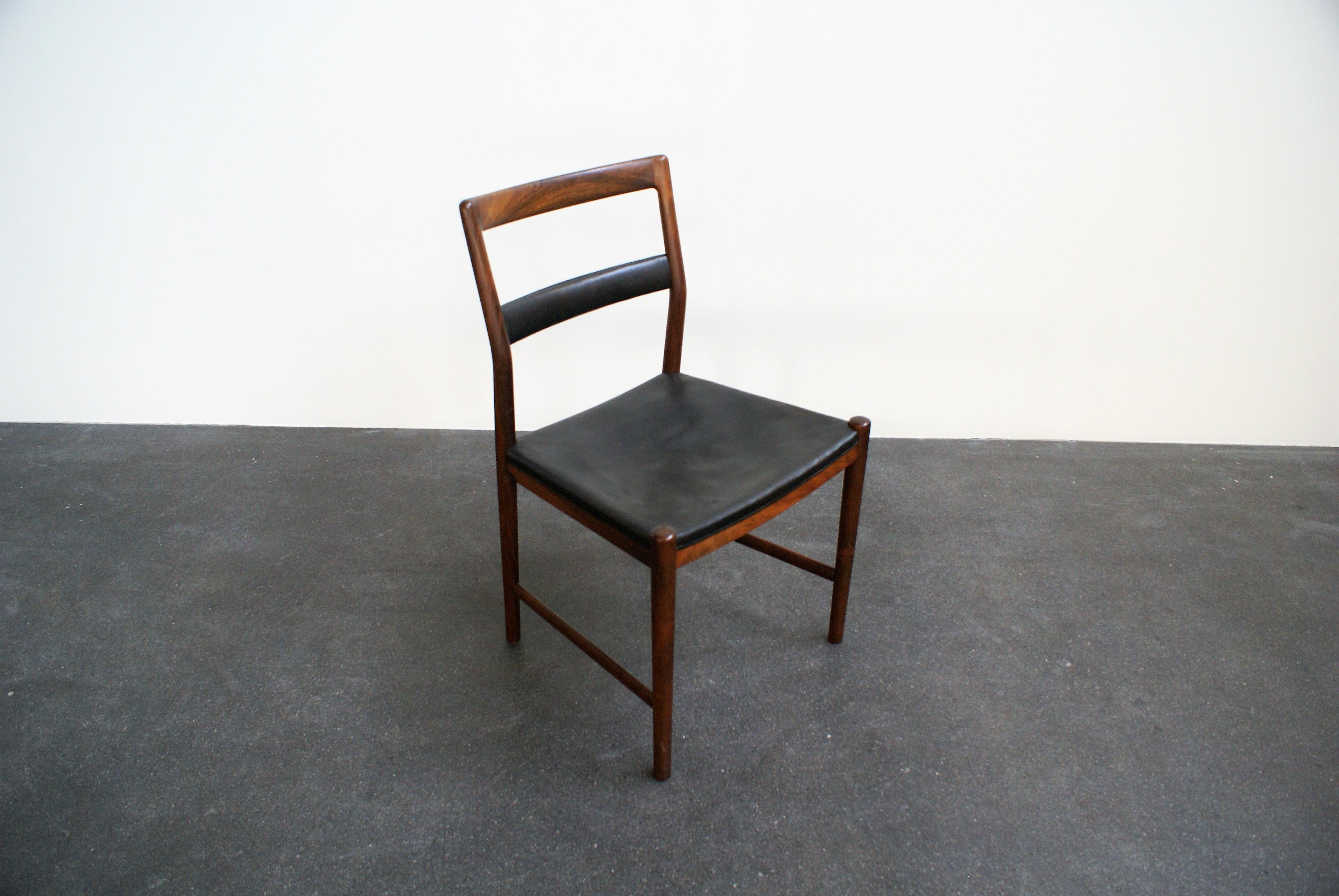Leather Helge Vestergaard-Jensen Set of Six Dining Chairs in Brazilian Rosewood, 1959 For Sale