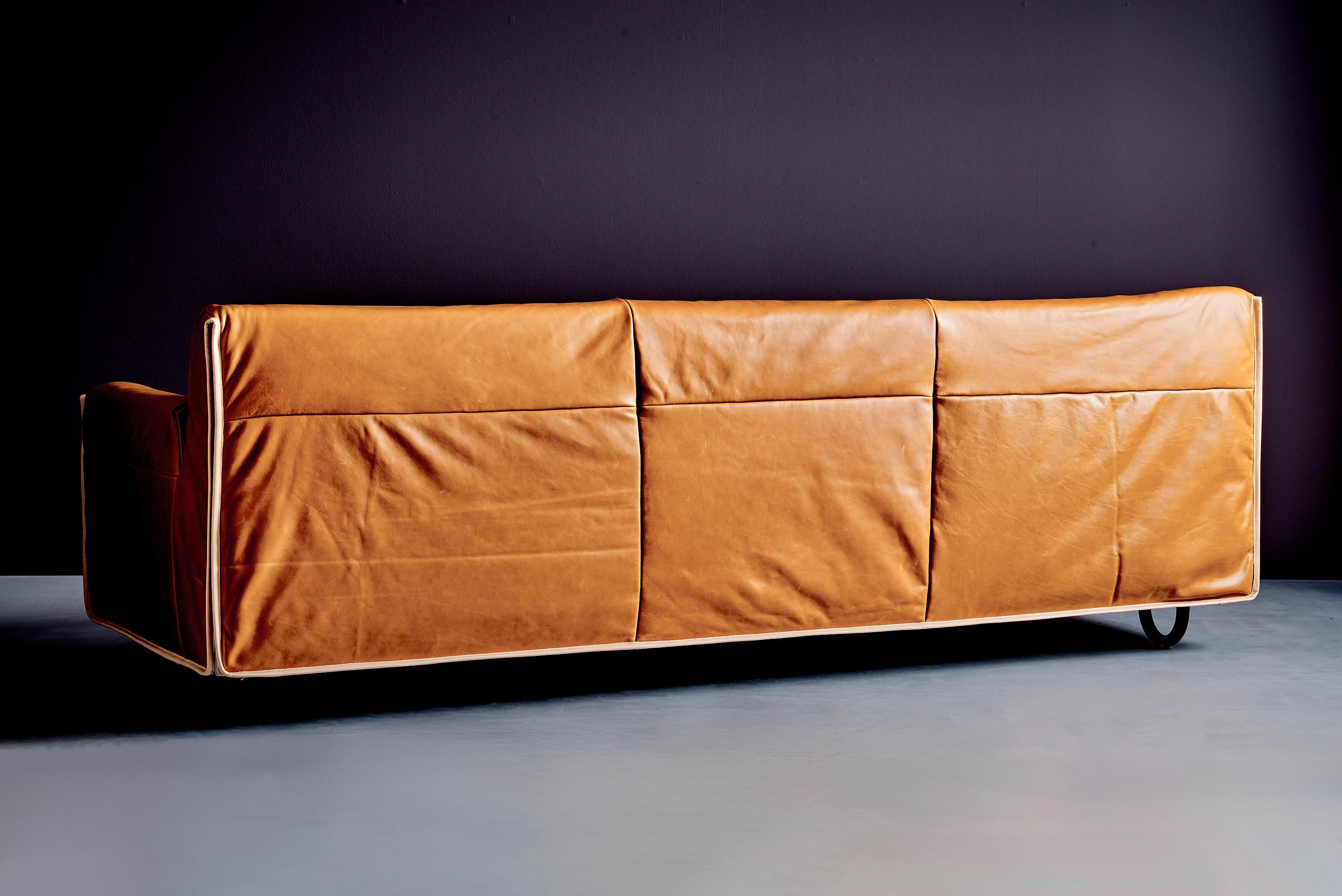 Heli dreisitziges Ledersofa von Otto Zapf für Knoll International 1980er (Deutsch) im Angebot