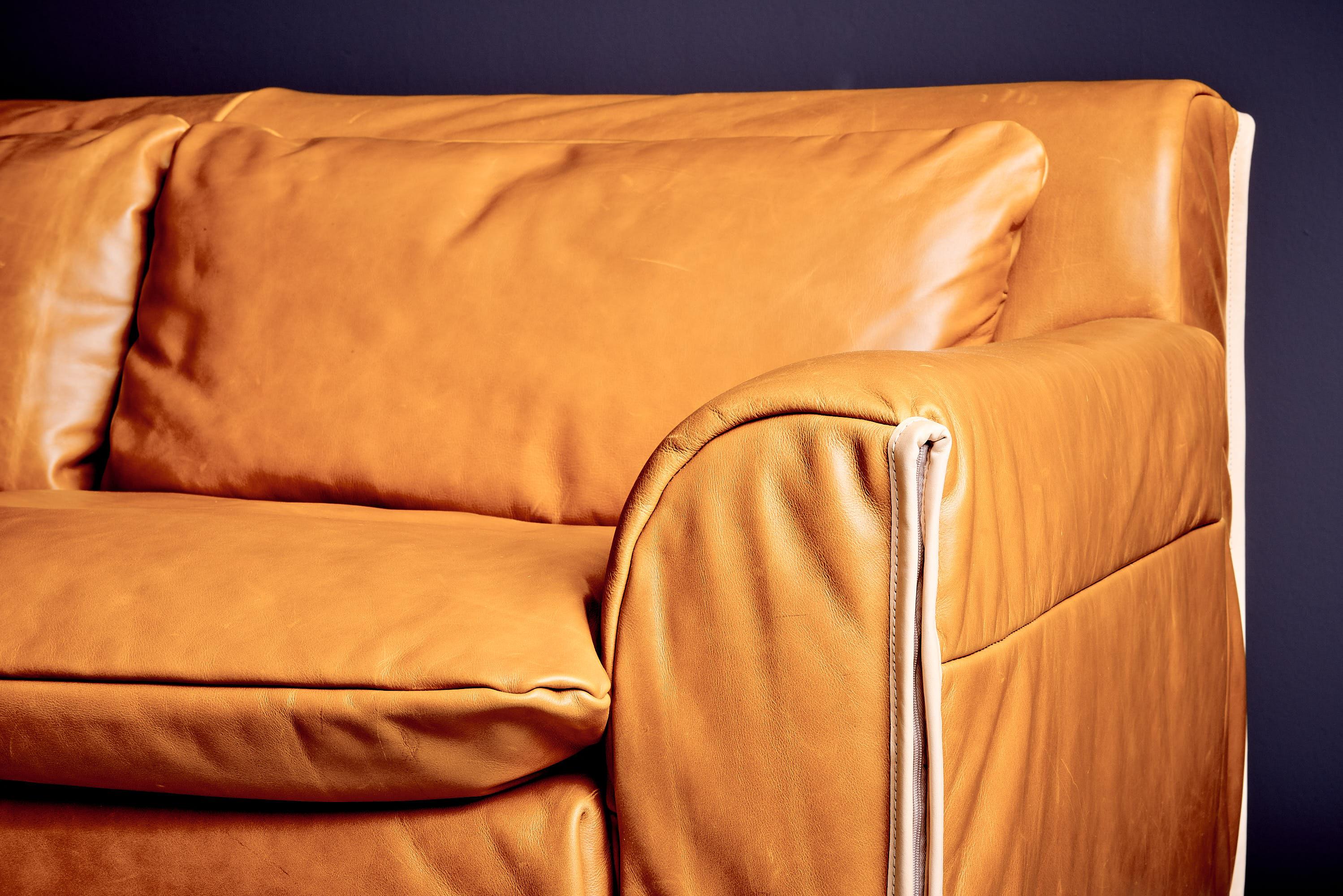 Heli dreisitziges Ledersofa von Otto Zapf für Knoll International 1980er im Angebot 1