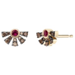 Helia Studs, Champagne Diamond and Ruby Earrings in Rose Gold