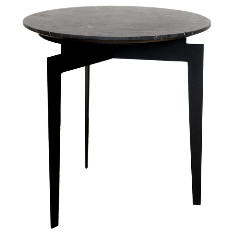Hélice Steel And Black Marble Side Table For At 1stdibs Steel And Black Marble Side Table, Round Bamboo Coffee Table Cantoni