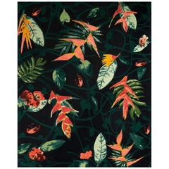 "Heliconia - Black + Green" /  8' x 10' / Hand-Knotted Wool Rug