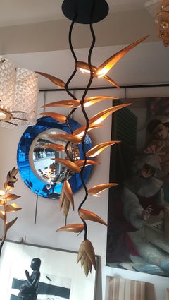 Paradise birds Chandelier, Black and Gold Patinated Metal