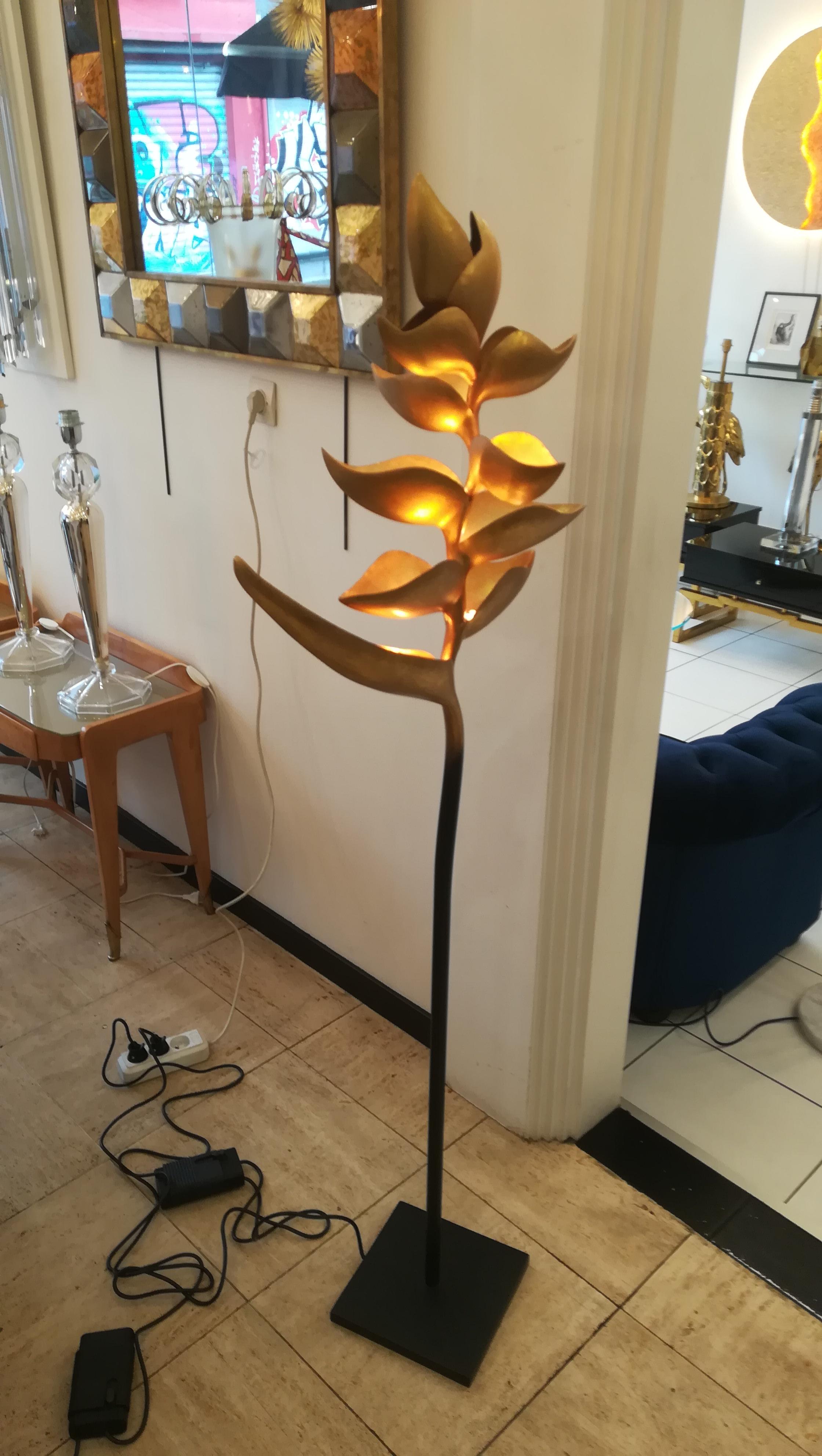 Paradis birds Floor Lamp Black and Gold Patinated Metal In Excellent Condition For Sale In Saint-Ouen, FR