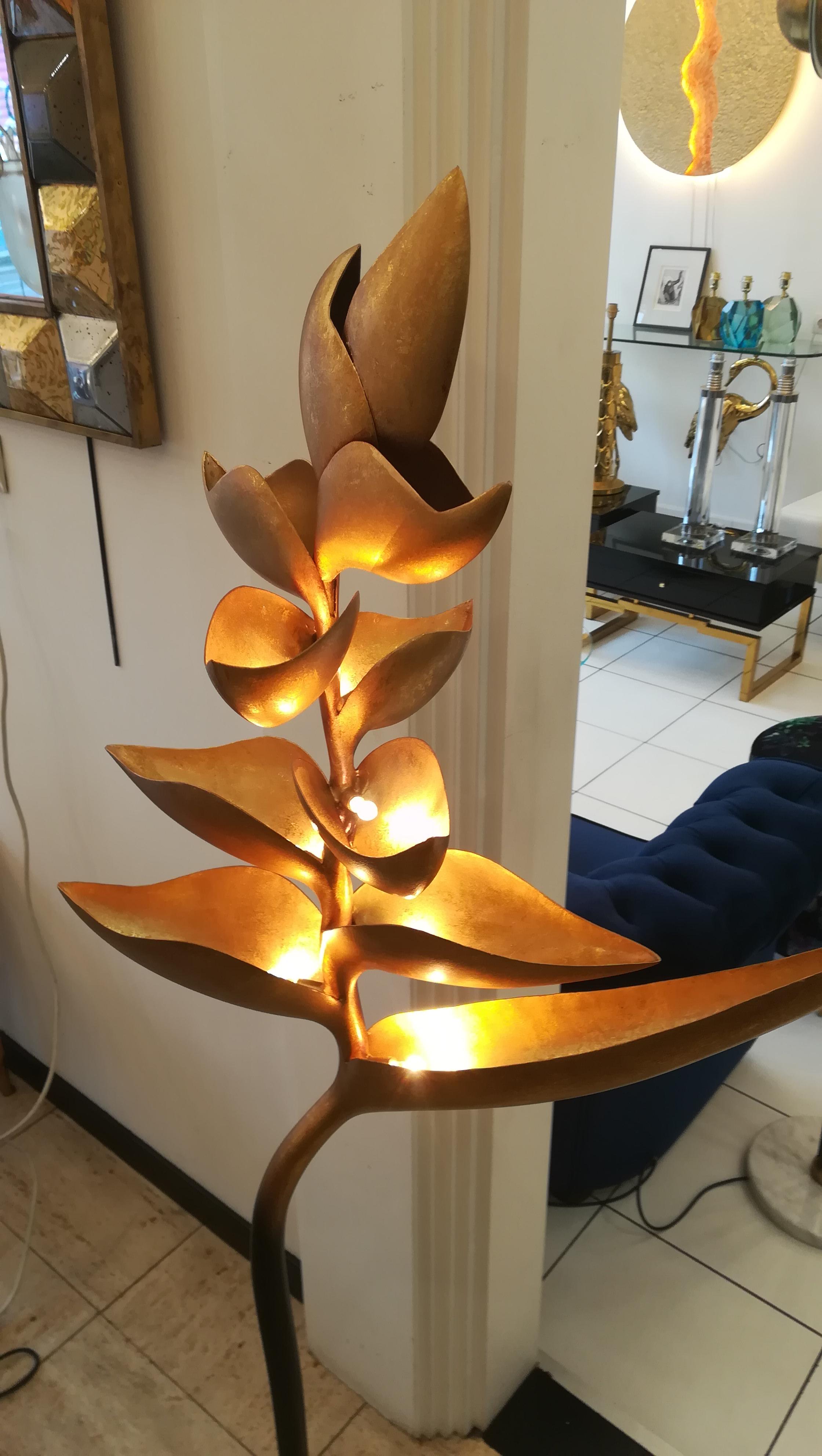 Paradise birds Floor Lamp Black and Gold Patinated Metal In Excellent Condition For Sale In Saint-Ouen, FR