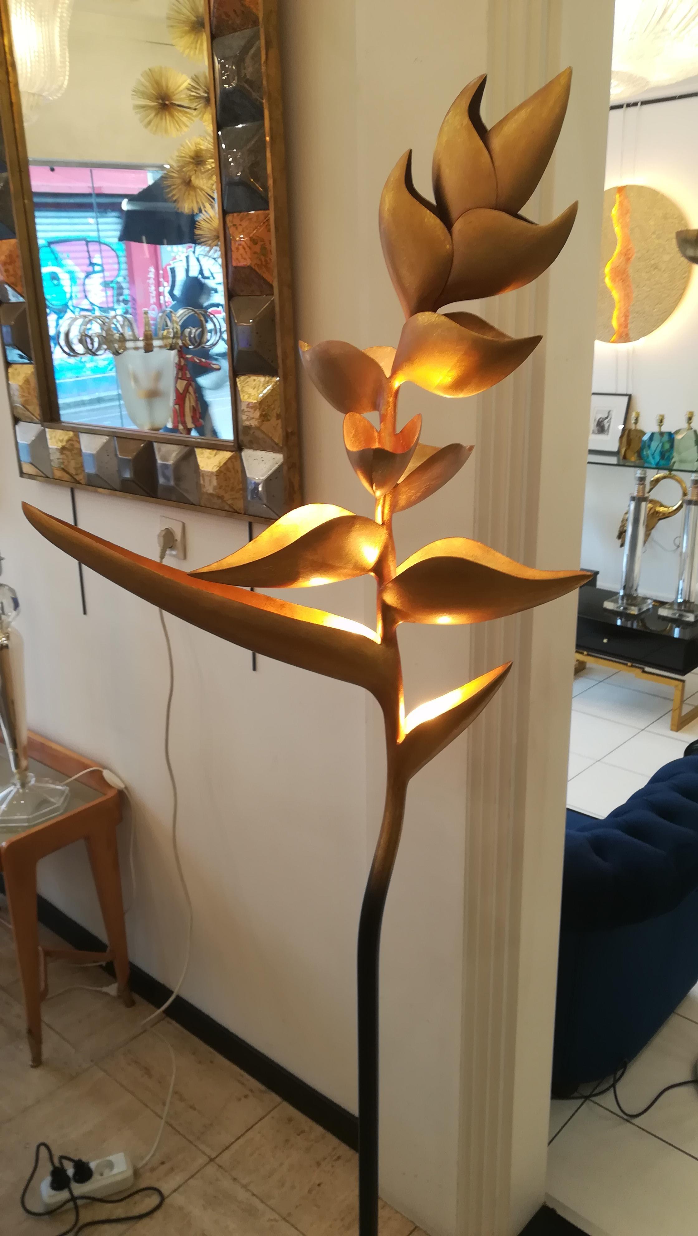 Paradis birds Floor Lamp Black and Gold Patinated Metal For Sale 3