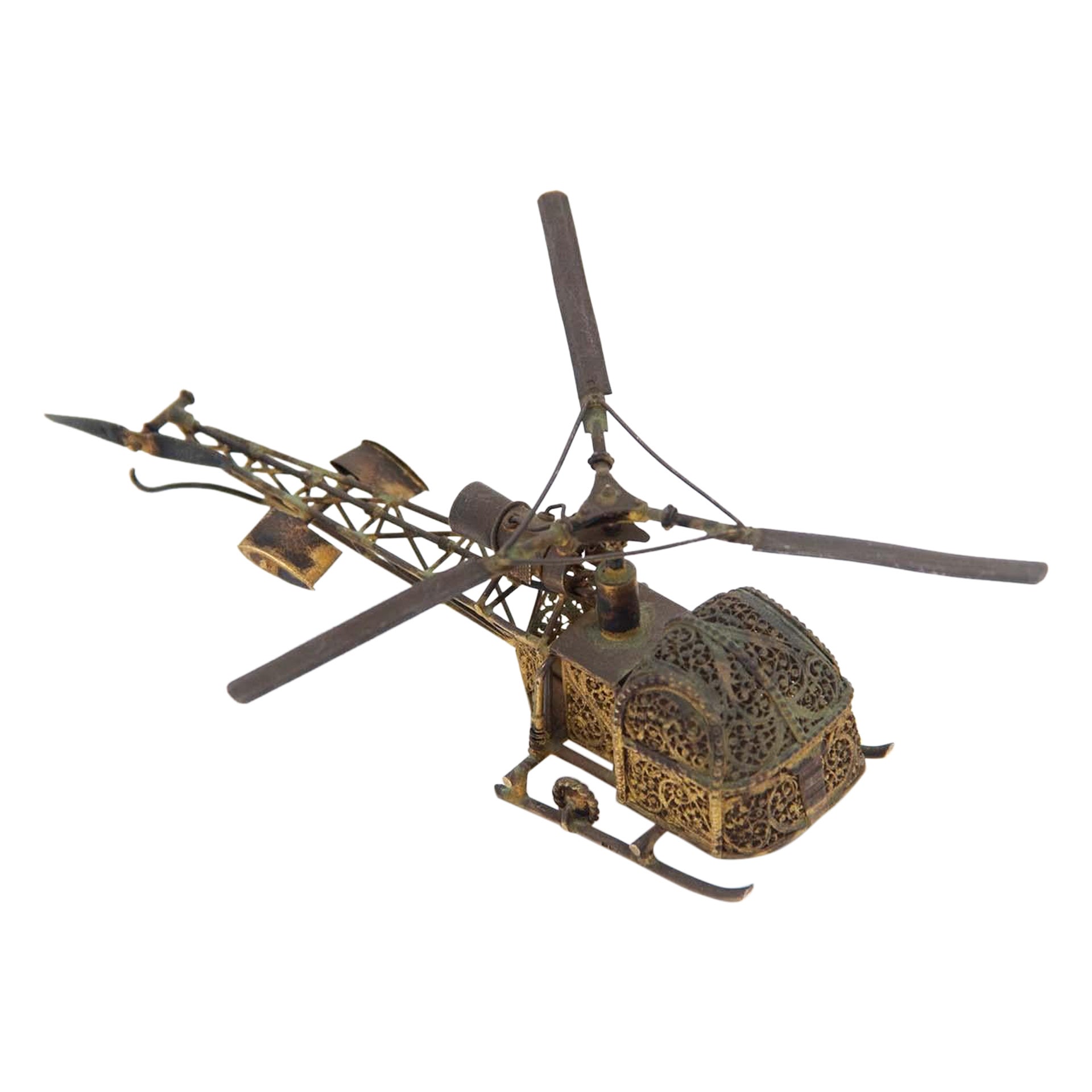 Helicopter miniature in golden silver For Sale
