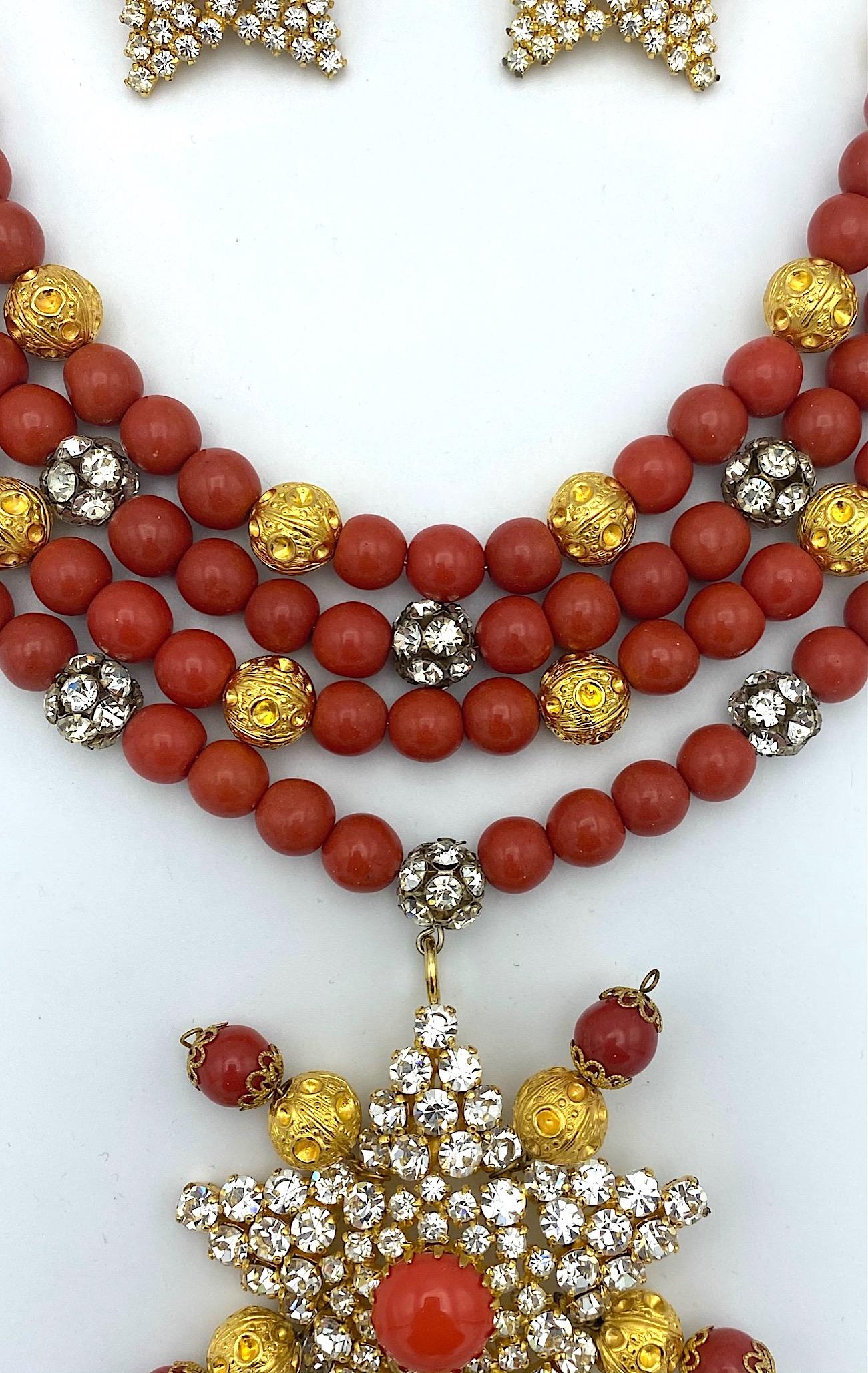 Principessa Helietta Caracciolo Faux Red Coral Choker Necklace and Earrings 9
