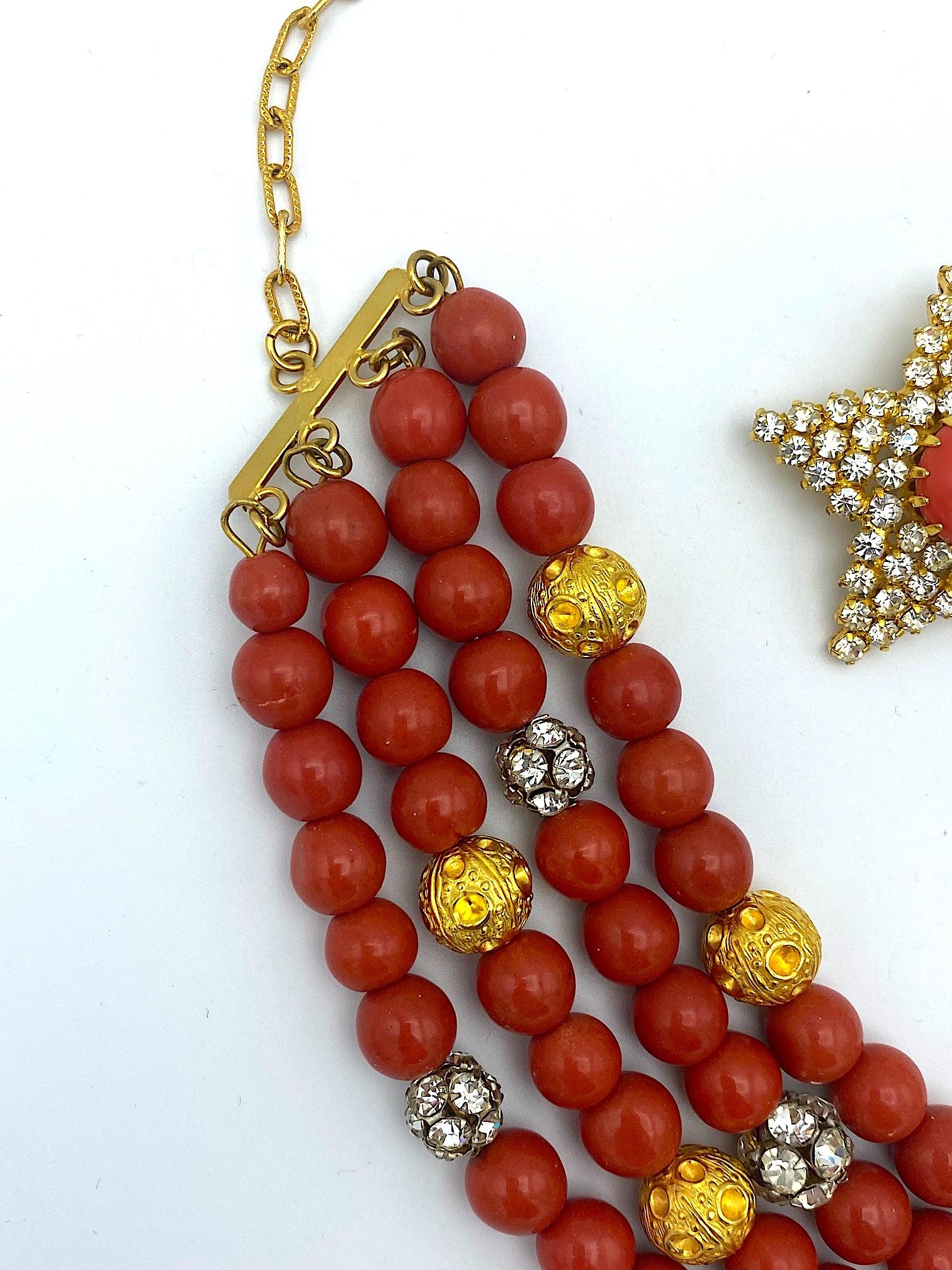 Principessa Helietta Caracciolo Faux Red Coral Choker Necklace and Earrings 10