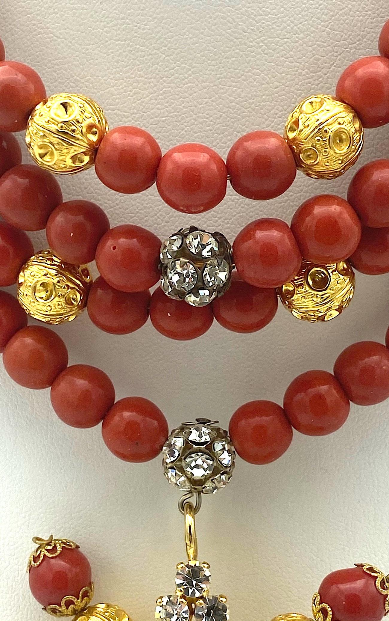 Principessa Helietta Caracciolo Faux Red Coral Choker Necklace and Earrings 2