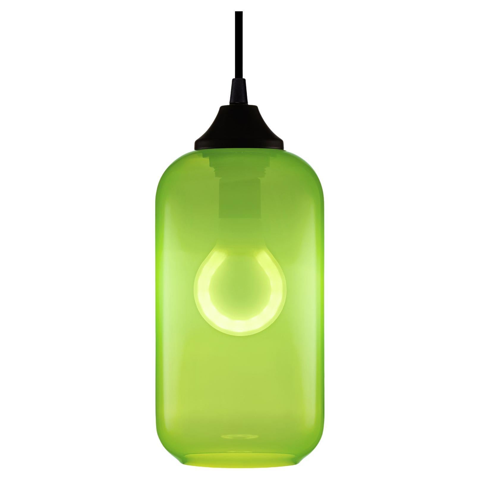 Helio Chroma Kiwi Handblown Modern Glass Pendant Light, Made in the USA For Sale