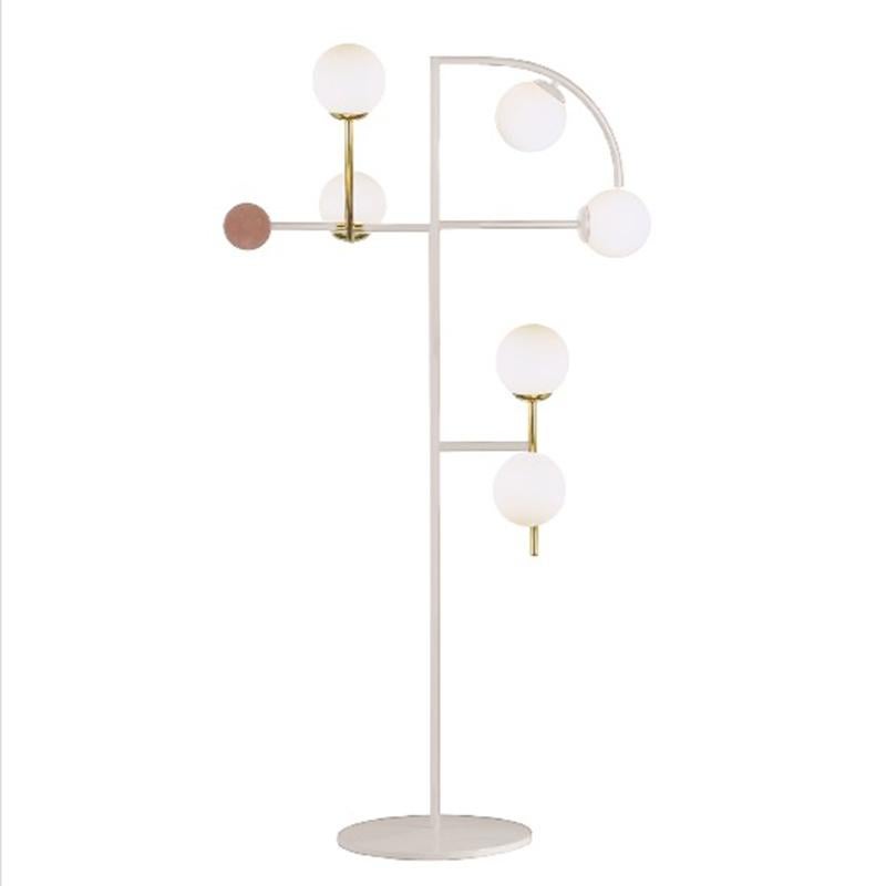 Art Deco Art-Deco inspired Brass, Black Powder-coated, Wine lacquer Wood Helio Floor Lamp For Sale