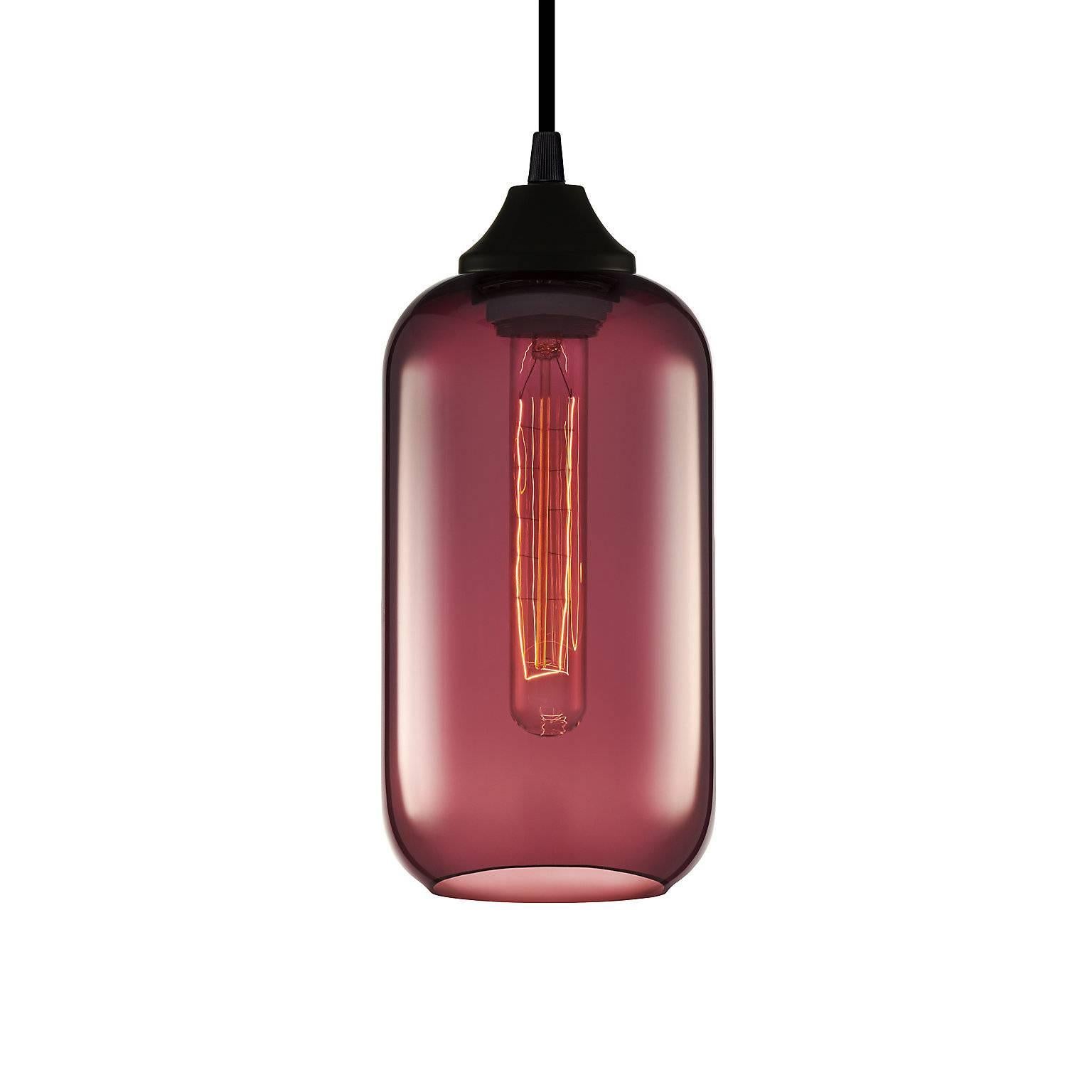 Helio Prisma Plum Handblown Modern Glass Pendant Light, Made in the USA For Sale