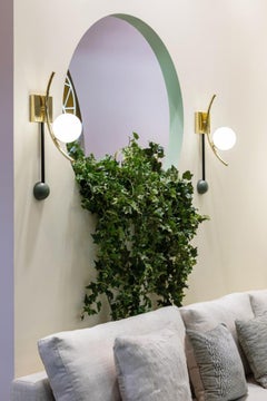 Art-Deco inspired Brass, Black Powder-coated, Sage Wood Helio Wall Sconce