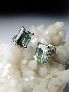 Heliodor 14K White Gold Earrings Emerald Cut Light Green Beryl Minimalism Unisex