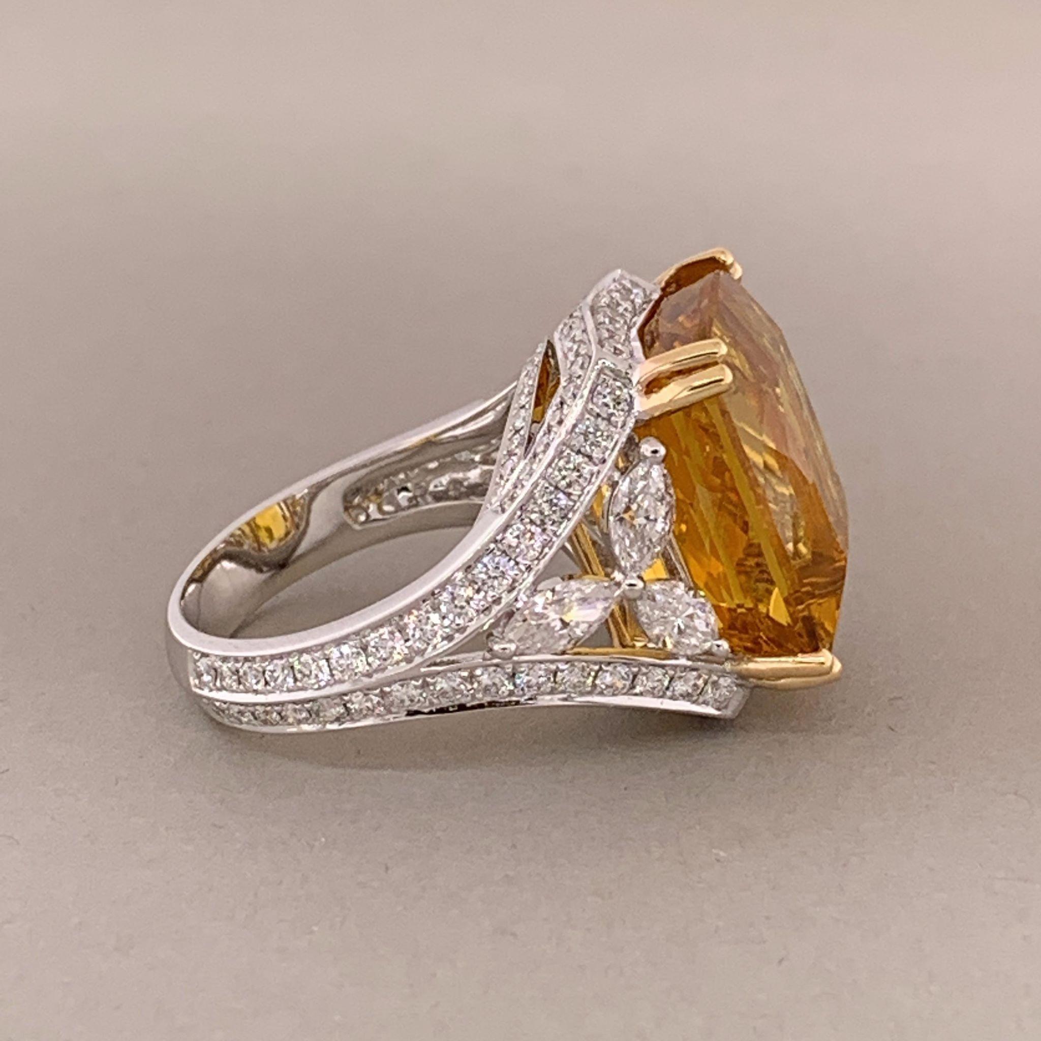 Square Cut Heliodor Beryl Diamond Gold Ring For Sale