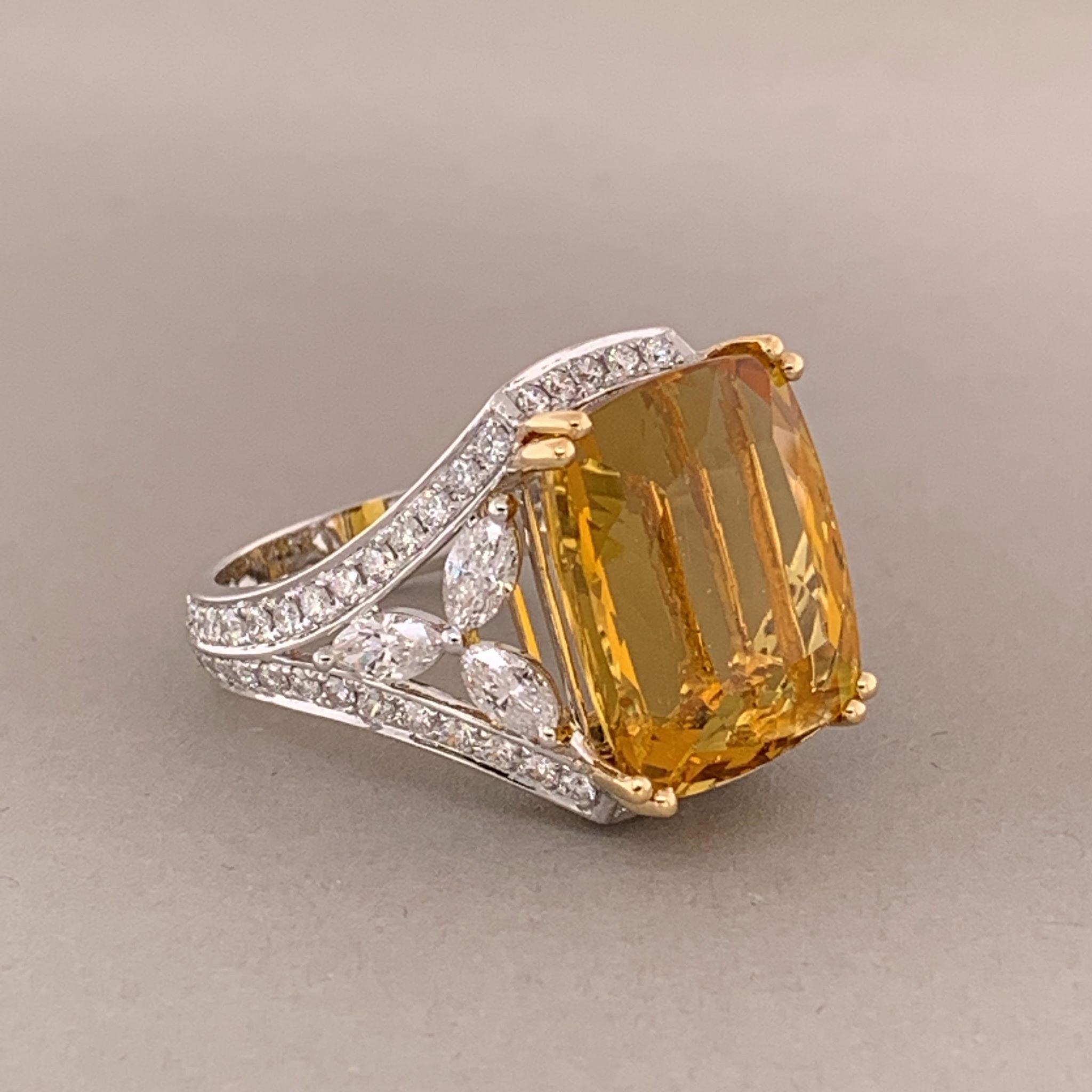 Heliodor Beryl Diamond Gold Ring In New Condition For Sale In Beverly Hills, CA