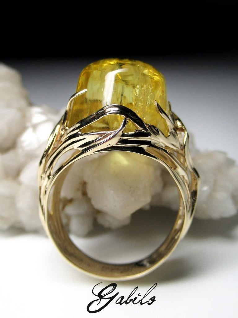 Translucent Beryl Heliodor Gold Ring Cabochon Beryl Translucent Dandelion Vivid Yellow ...