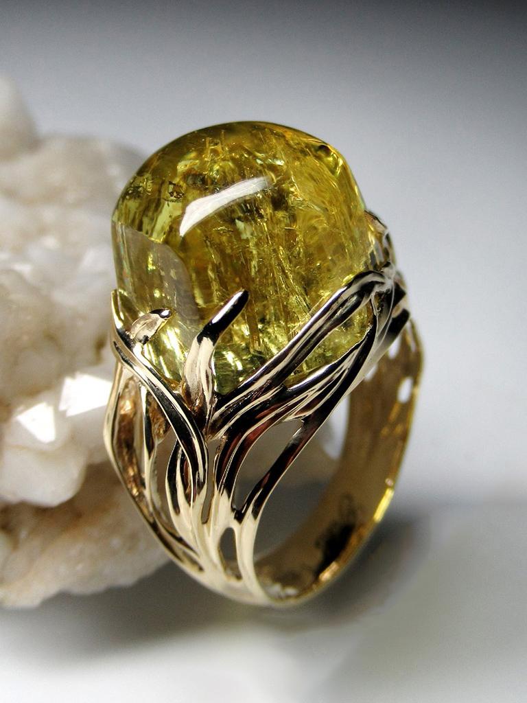 Heliodor Gold Ring Yellow Beryl Dandelion Vivid Yellow For Sale 6