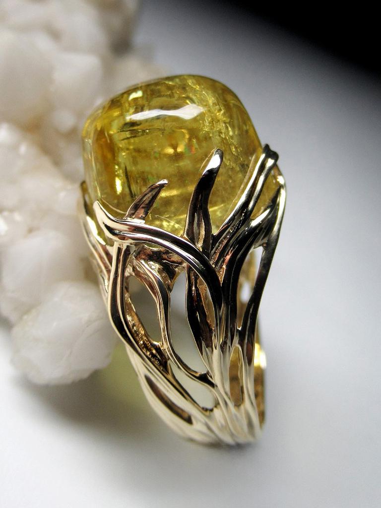 Heliodor Gold Ring Yellow Beryl Dandelion Vivid Yellow For Sale 7