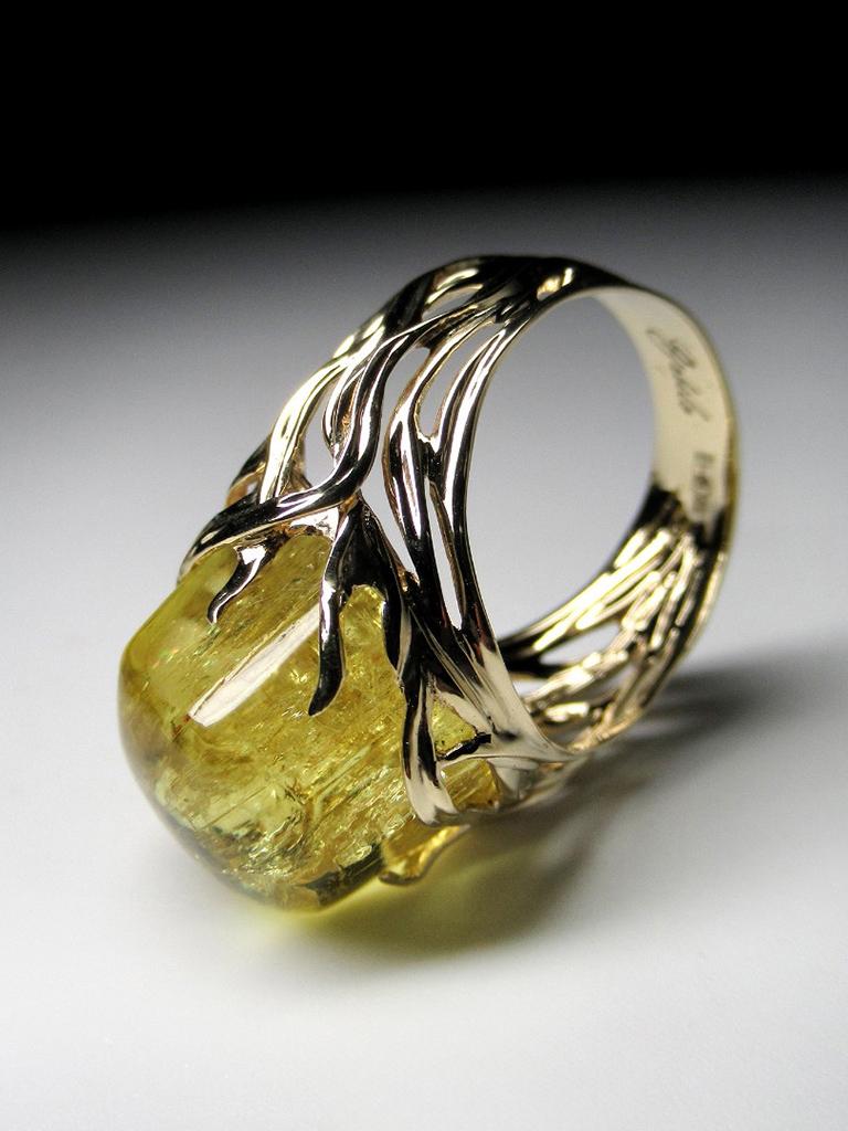 Heliodor Gold Ring Yellow Beryl Dandelion Vivid Yellow For Sale 8