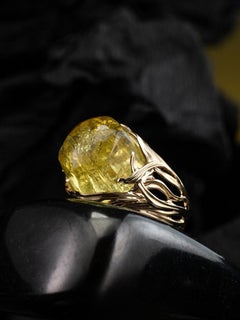 Heliodor Gold Ring Yellow Beryl Vivid Yellow Art Nouveau style ring 7 size