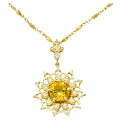 Heliodor Golden Beryl Diamond 18 Karat Gold Floral Burst Necklace