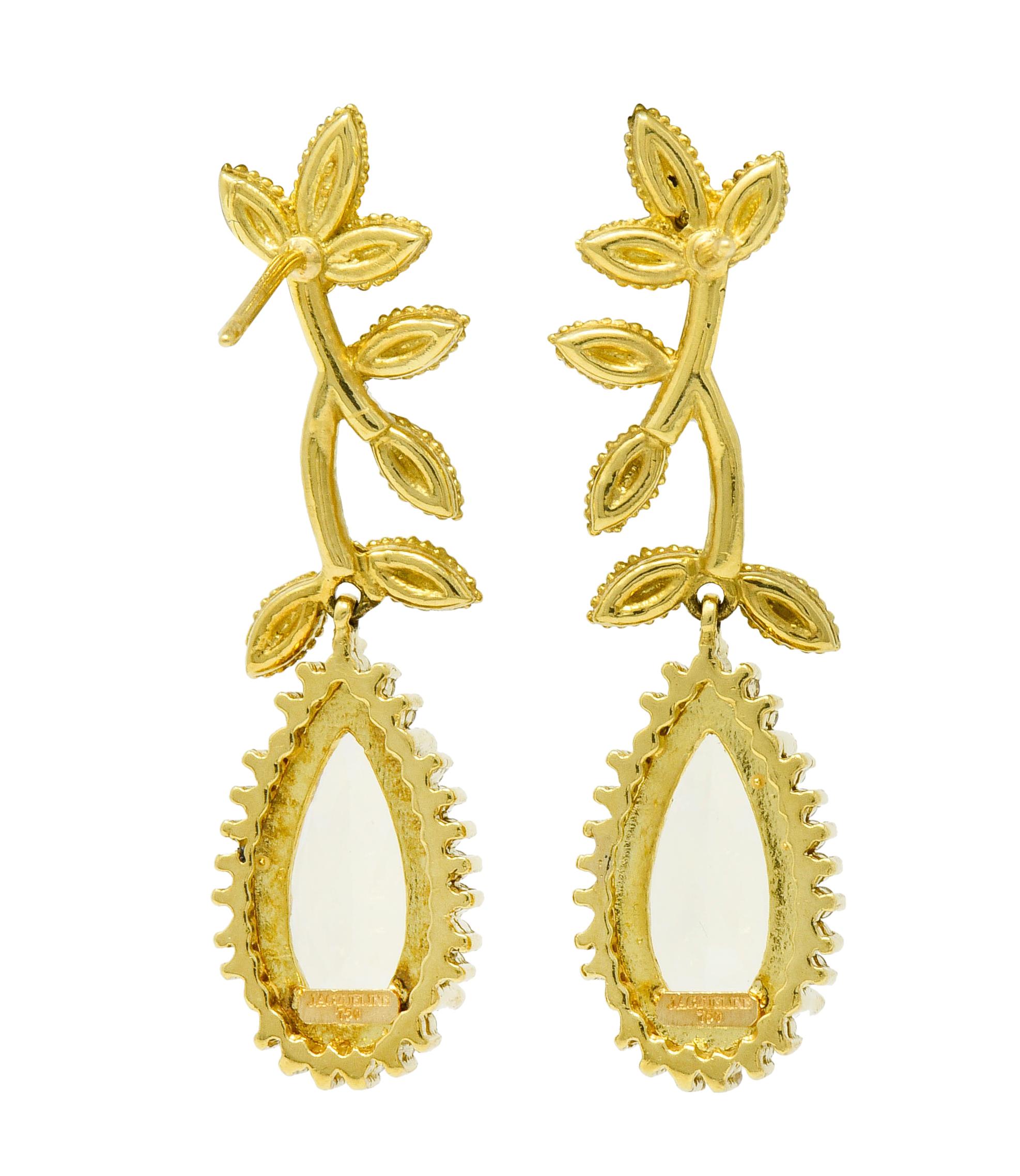 Contemporary Heliodor Golden Beryl Diamond 18 Karat Gold Foliate Drop Earrings