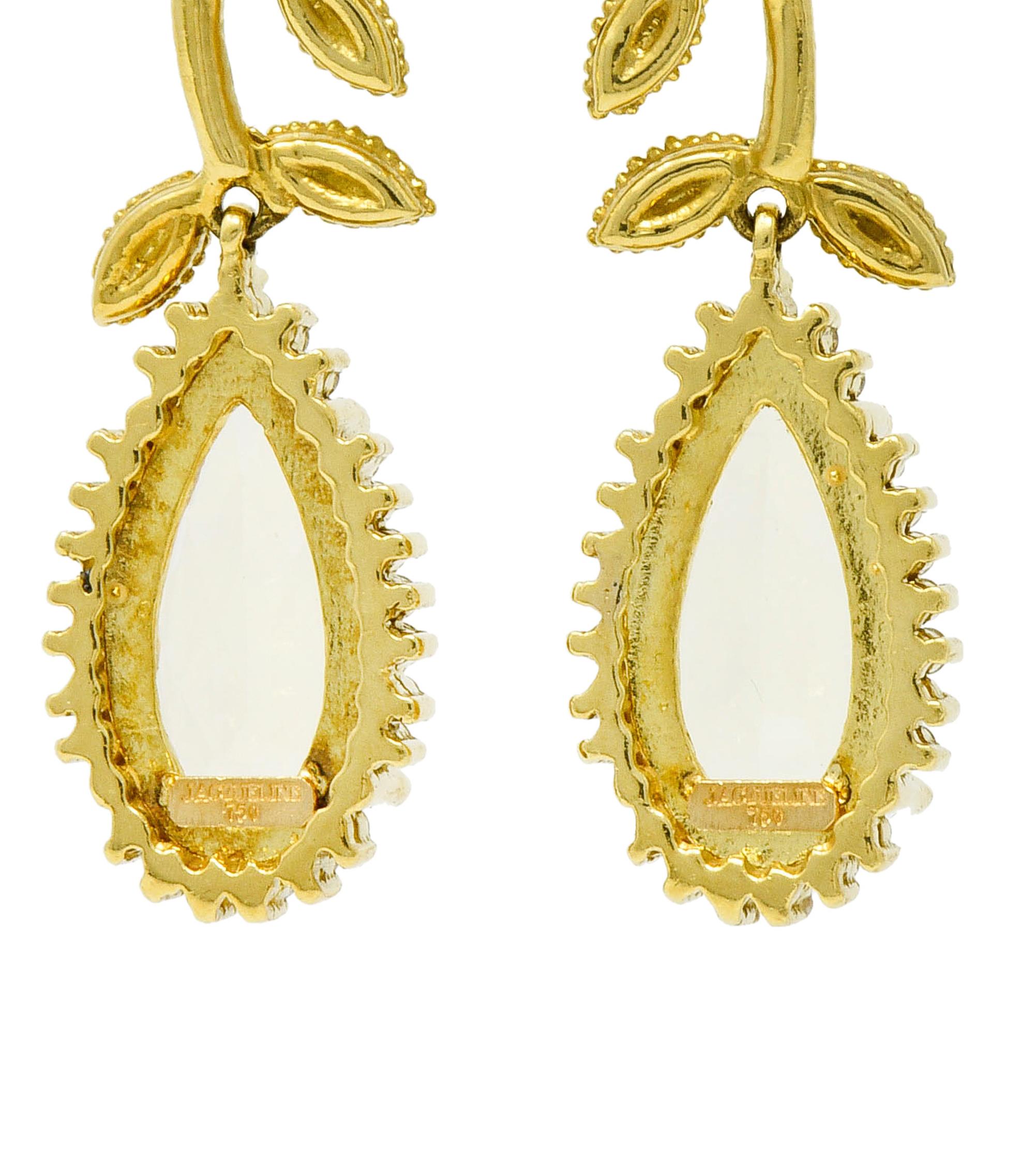 Pear Cut Heliodor Golden Beryl Diamond 18 Karat Gold Foliate Drop Earrings