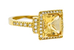 Heliodor Golden Beryl Diamond Halo 18 Karat Gold Gemstone Ring