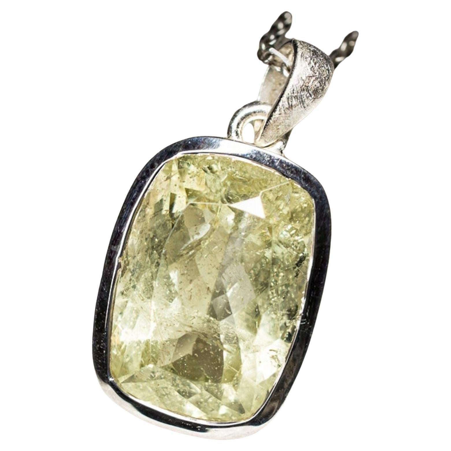 Heliodor necklace silver Pendant Fantasy Cut Lemon Yellow Stone For Sale