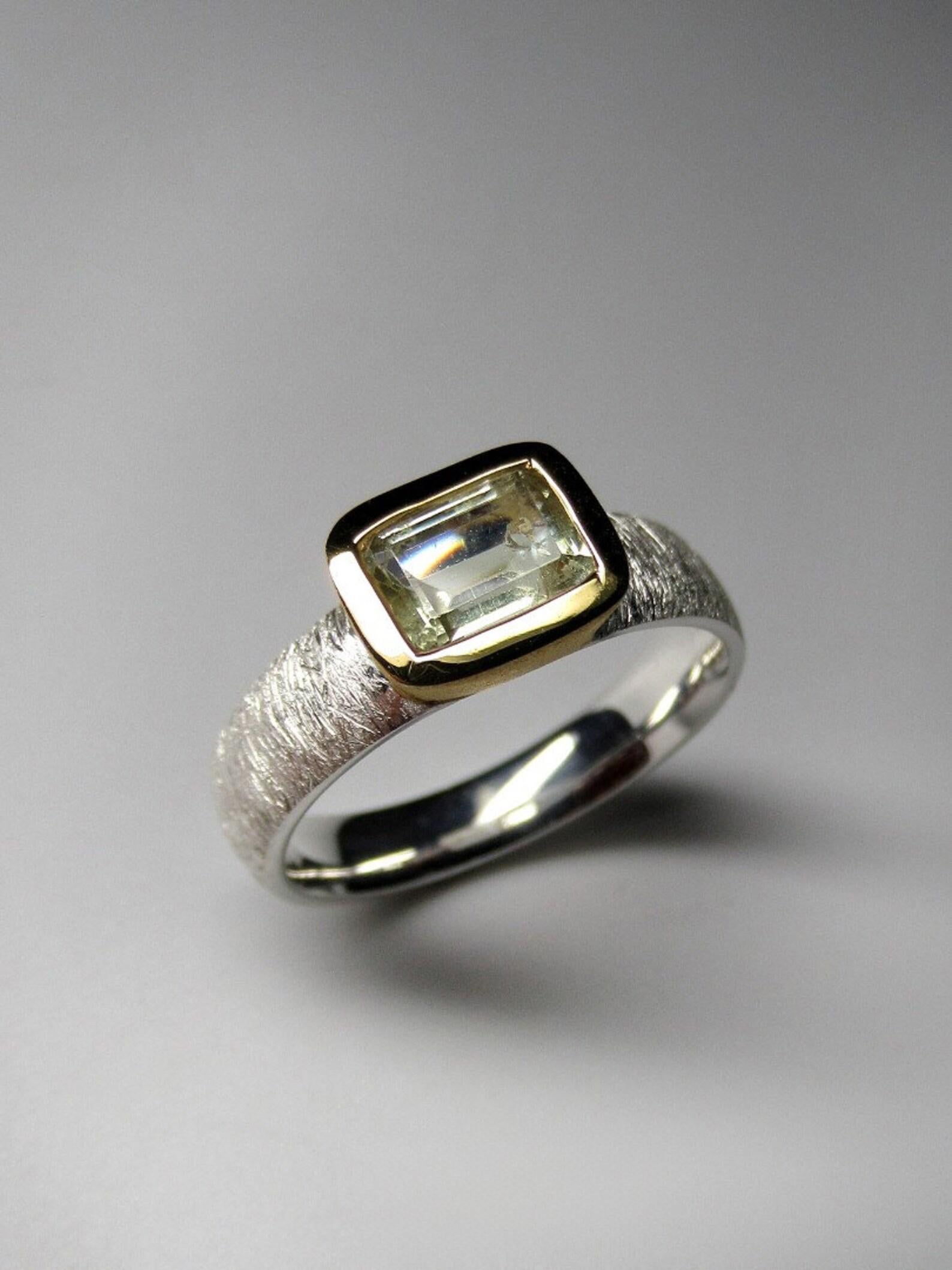 Heliodor Kratzer Silber Ring vergoldet brasilianischen Gelb Beryll Edelstein  im Angebot 4