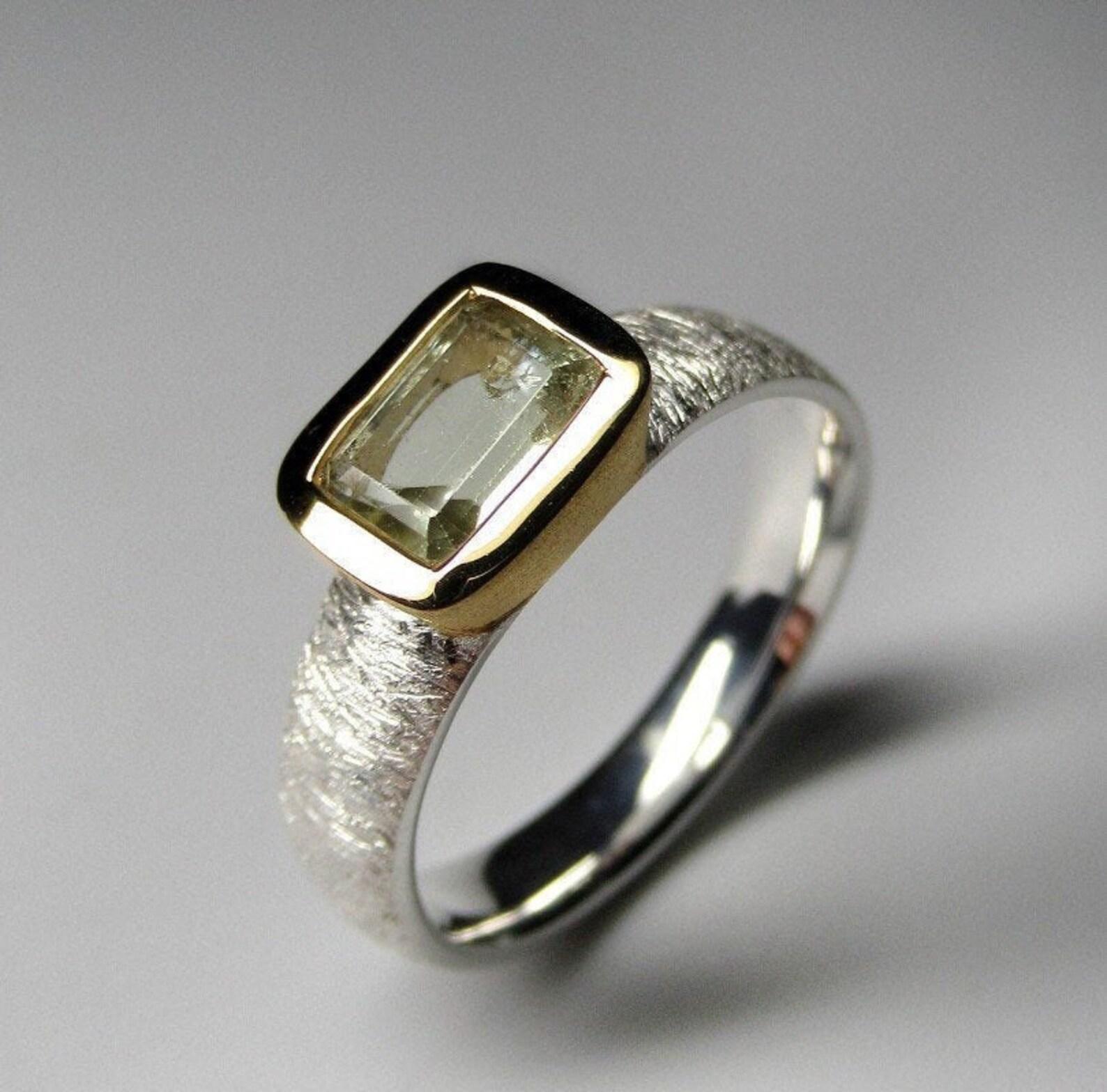 Heliodor Kratzer Silber Ring vergoldet brasilianischen Gelb Beryll Edelstein  (Kunsthandwerker*in) im Angebot