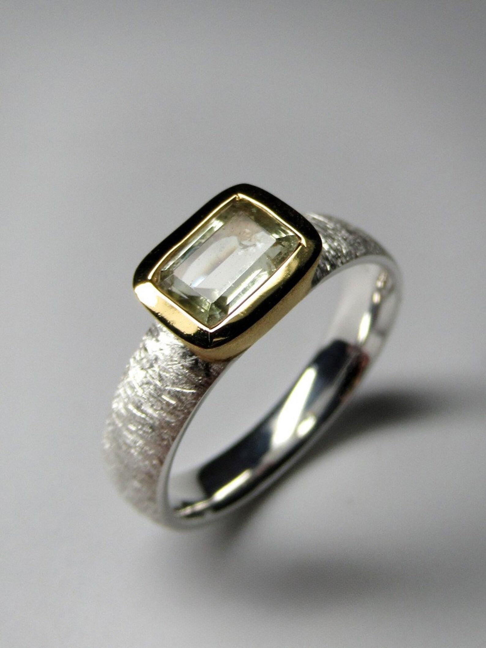 Heliodor Kratzer Silber Ring vergoldet brasilianischen Gelb Beryll Edelstein  im Angebot 2
