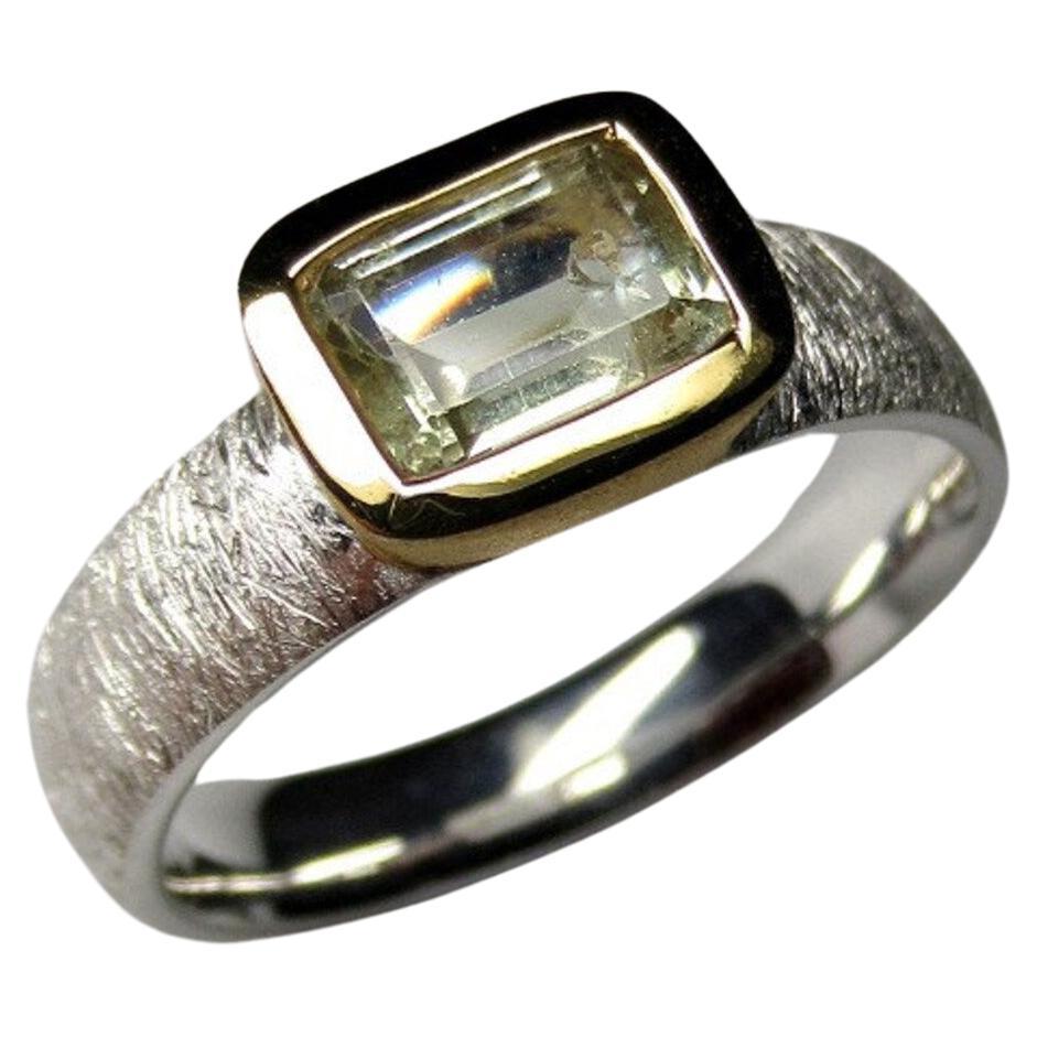 Heliodor Kratzer Silber Ring vergoldet brasilianischen Gelb Beryll Edelstein  im Angebot