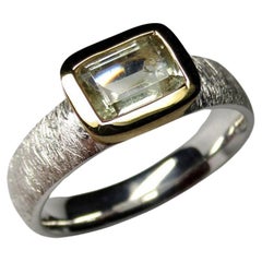 Heliodor Scratched Silver Ring Gold Plated Brazilian Yellow Beryl Gemstone 